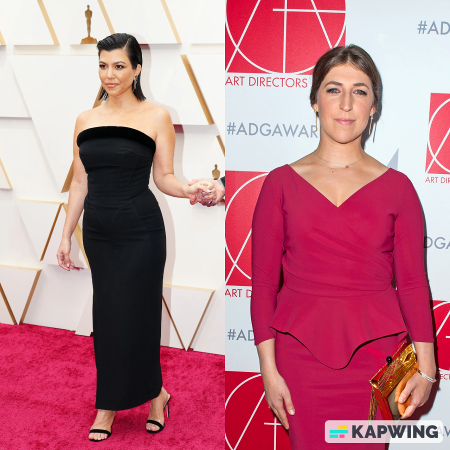 Kourtney Kardashian (Oscars Awards) and Mayim Bialik (Art Directors Guide Awards) on the red carpet. 