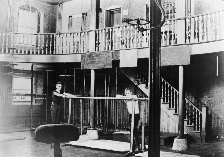 The first basketball court created by Naismith's vision.