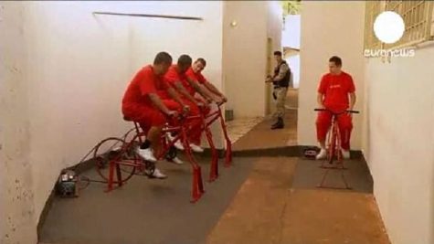 Prisoners in Brazil generate power by pedaling.