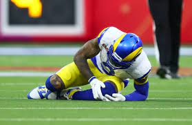 Rams Wr Odell Beckham Jr. on the ground after suffering a non contact ACL tear