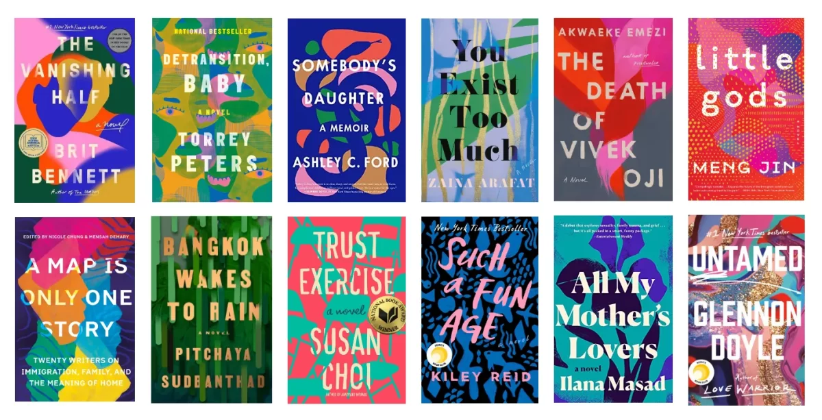 Book covers with lots of color. 