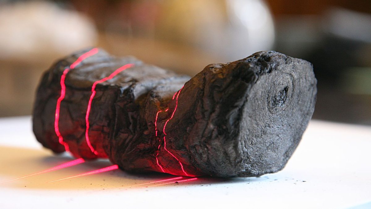 One of the many scrolls undergoes 3D scanning.