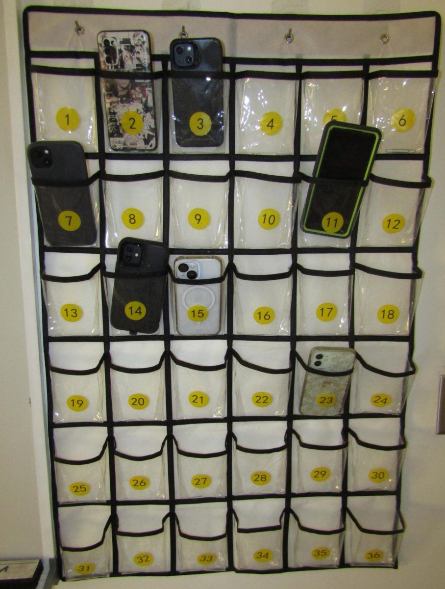 Cell phone “parking lot” that students are expected to put their phones in for the duration of class.