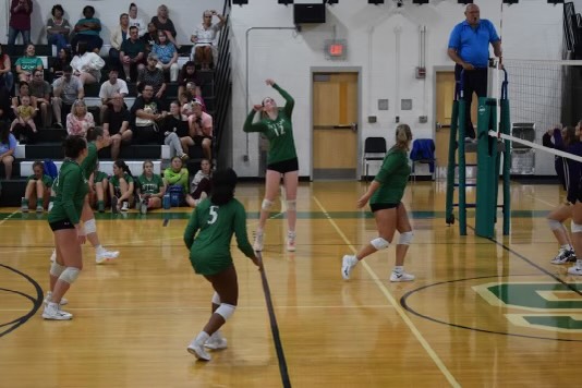 The volleyball team was in action yesterday against their rival Hopedale