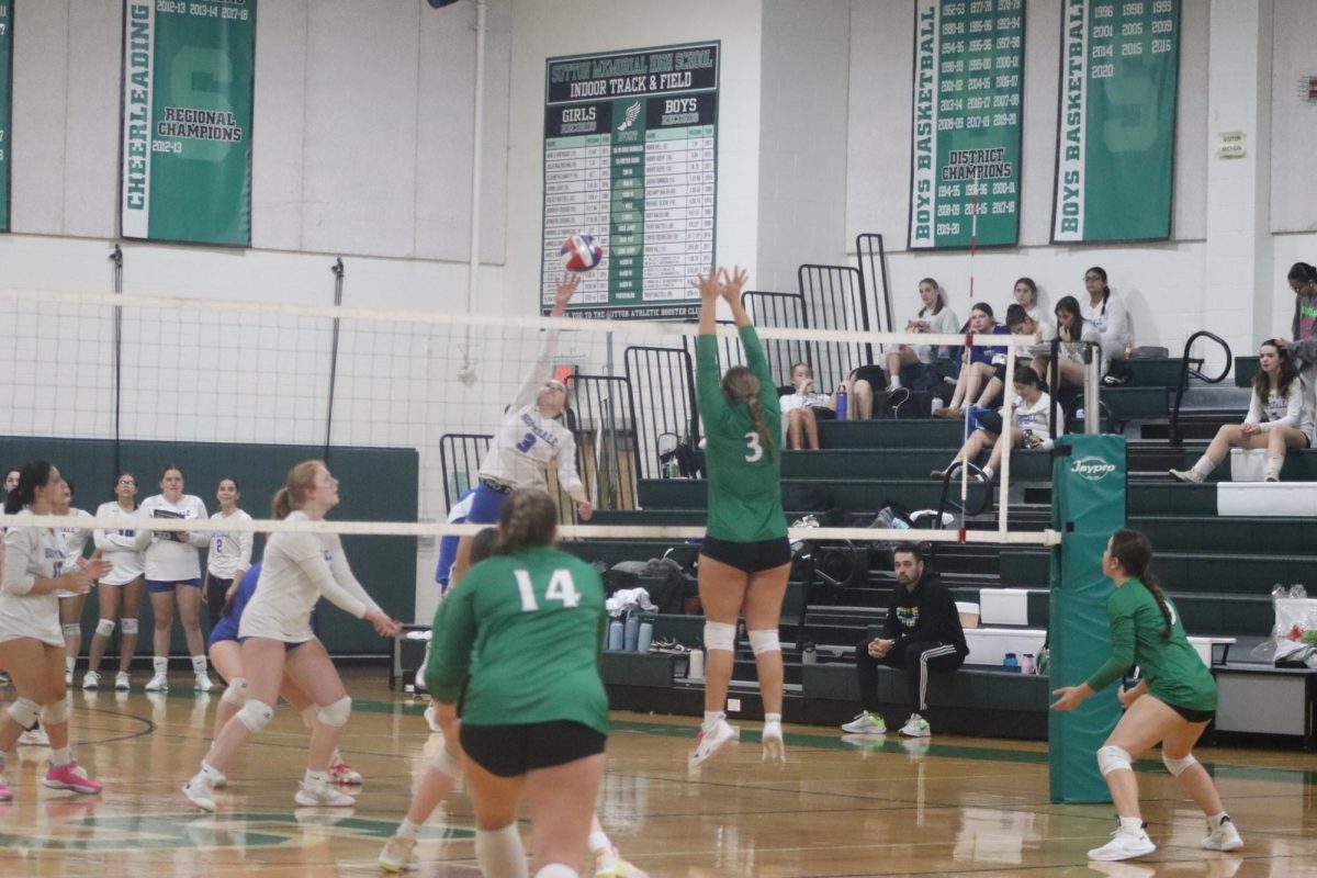 Here's an action shot of the girls varsity volleyball from yesterday's game.