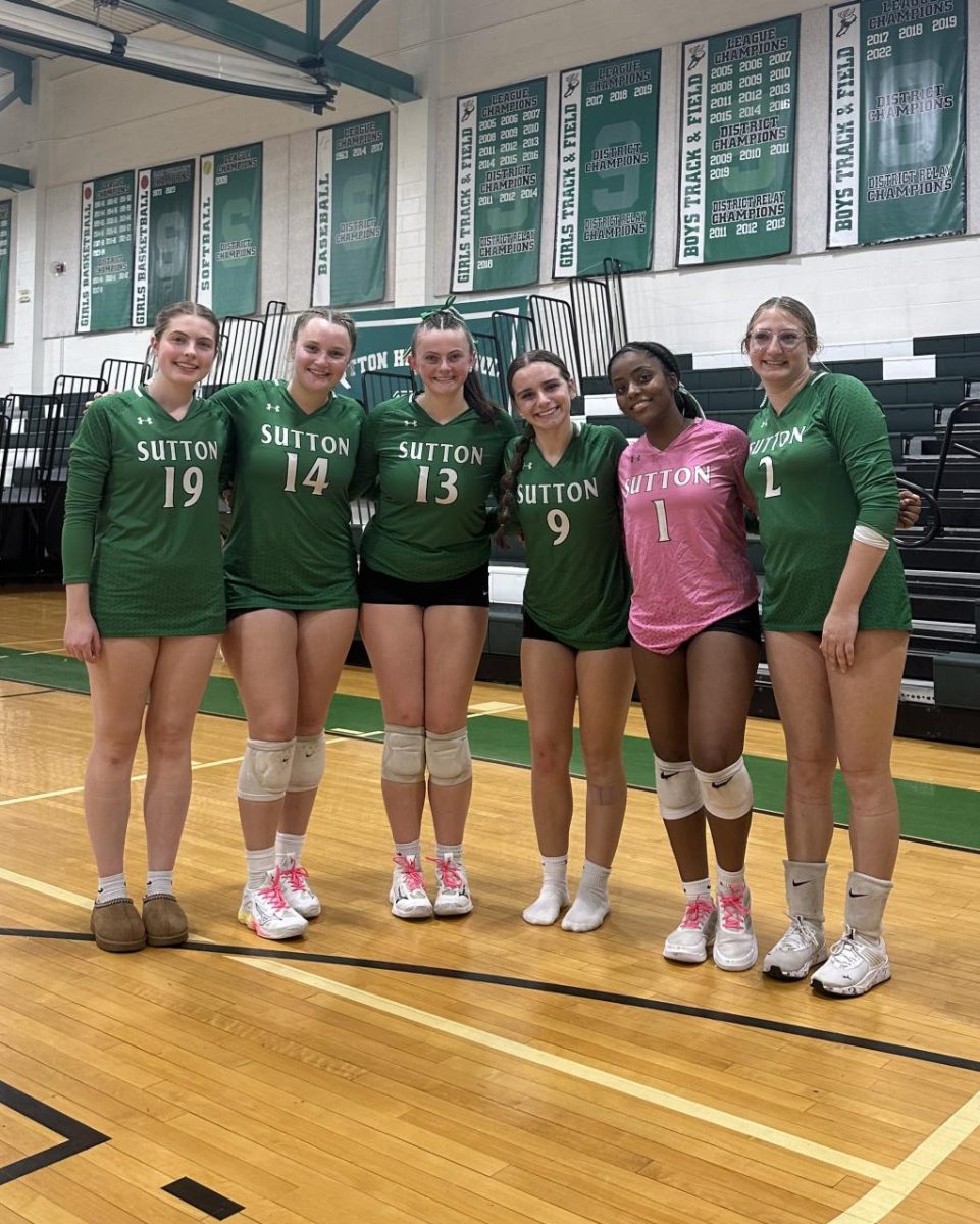 The senior volleyball players (left to right): Audie Deshais, Sydney Scott, Emma Nola, Meaghan Levins, Arielle Powell, Zoe Evans.