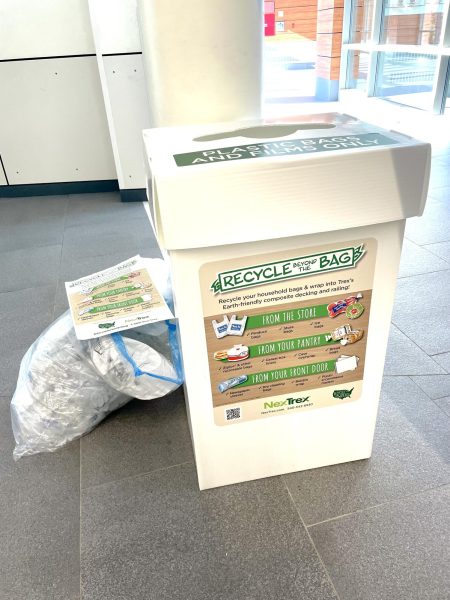 The cafeteria serves as one donation location for plastic waste.