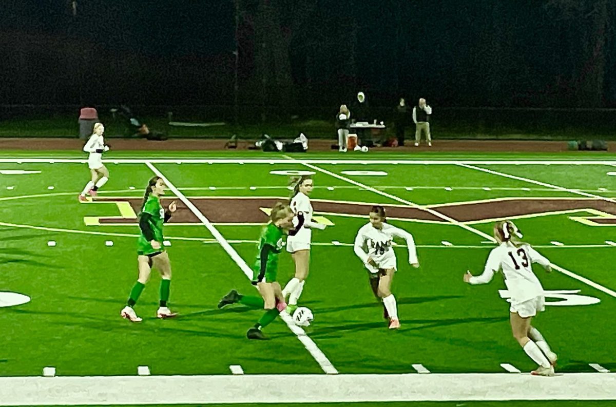 Soccer player Delainey Walsh gets the ball back from the opposing team in their recent win against Northbridge. (Emma Fiore)