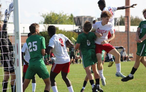 The Sammies defend their goal in a recent game against South High School.