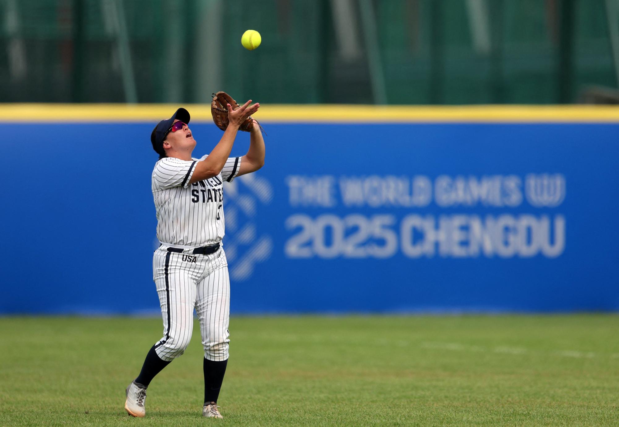 The World Games Chengdu 2025 - Baseball - Softball - Gold Medal Match - United States v Taiwan - Xindu Better City Softball Arena, Chengdu, China - August 17, 2025 Hannah Flippen of the U.S. in action REUTERS/Go Nakamura