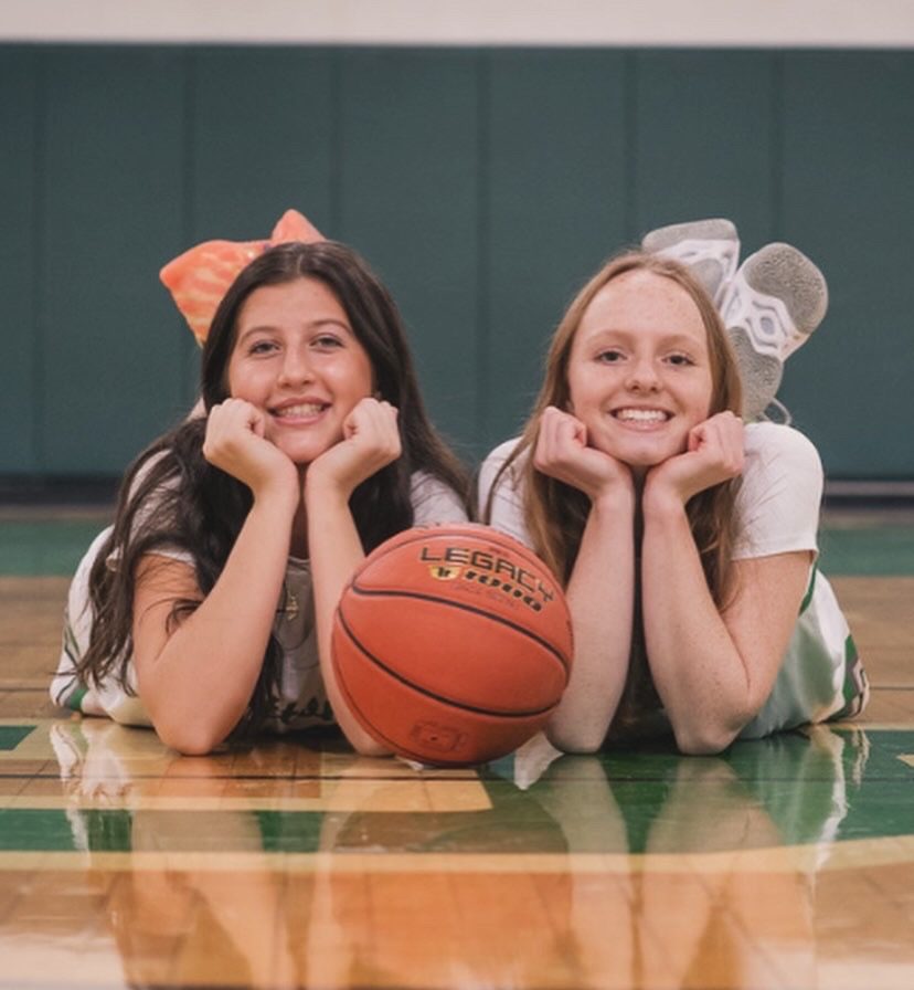 Photo taken of Claire Acocelli (left) and Gwen Sumner (right) during their senior basketball season.