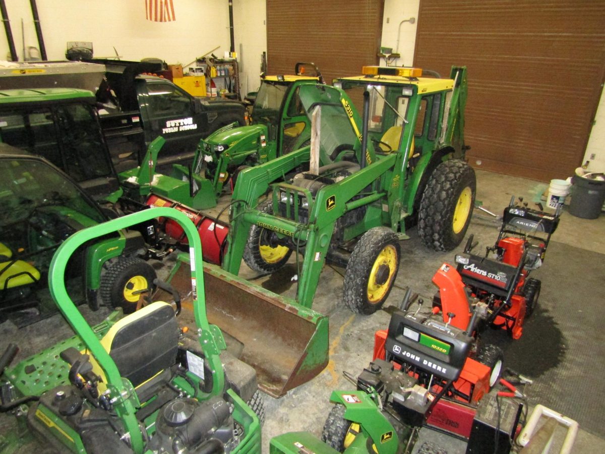 Inside the high school garage, the snow removal equipment gets repaired, maintained, stored, and ready for the next storm.