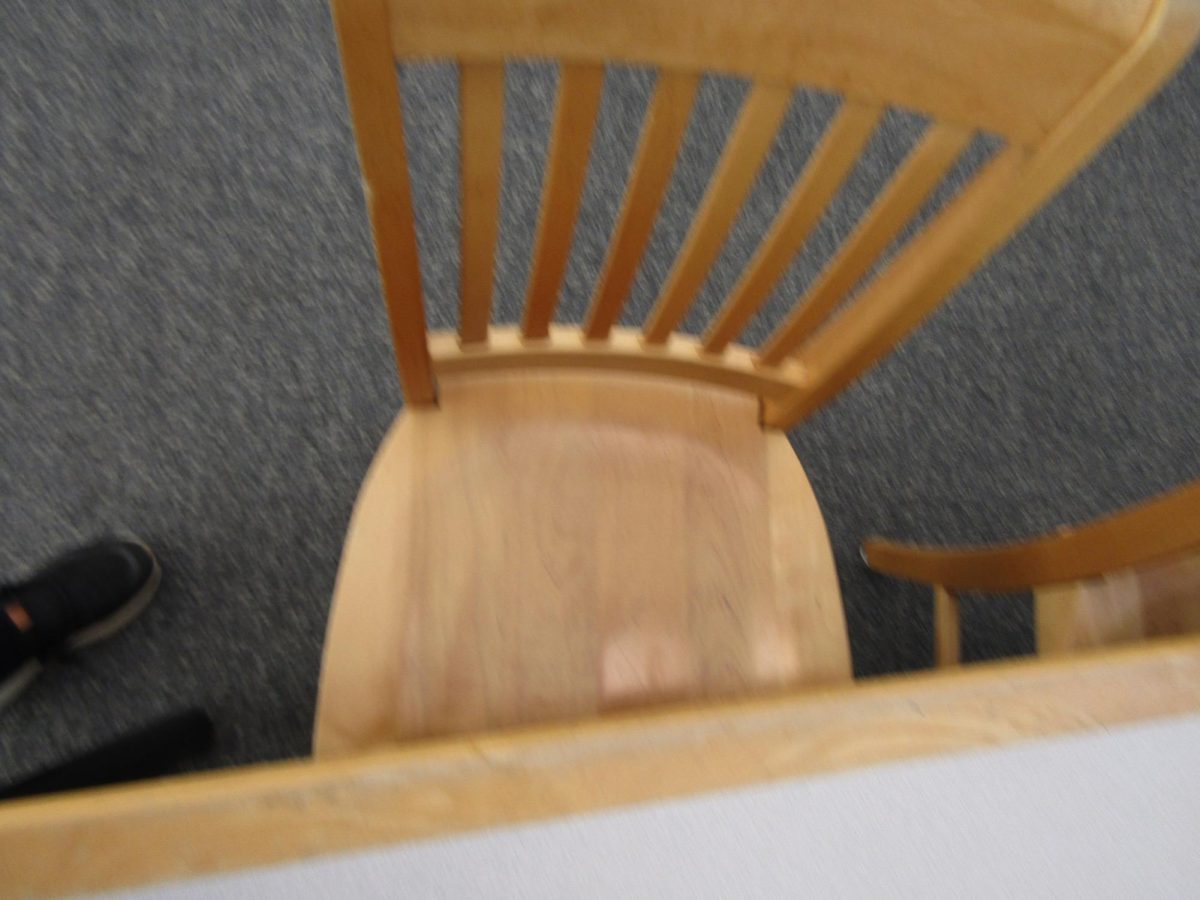 The classic wooden chair is still available in the high school library. 
