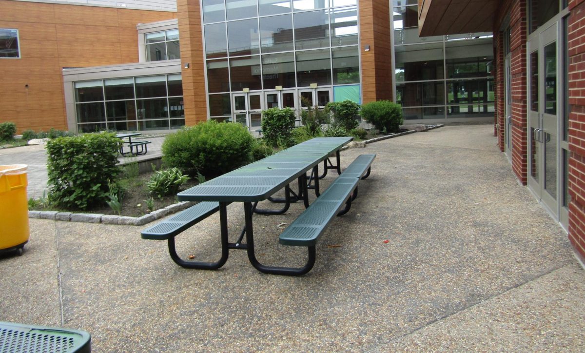 A view of the courtyard as it look currently. Students would still be allowed to use the tables for eating.